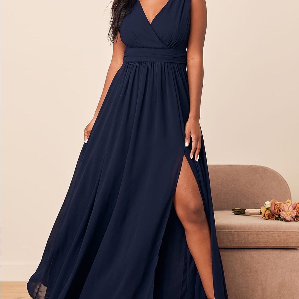 Lulus Thoughts of Hue Navy Blue Surplice Maxi Dress